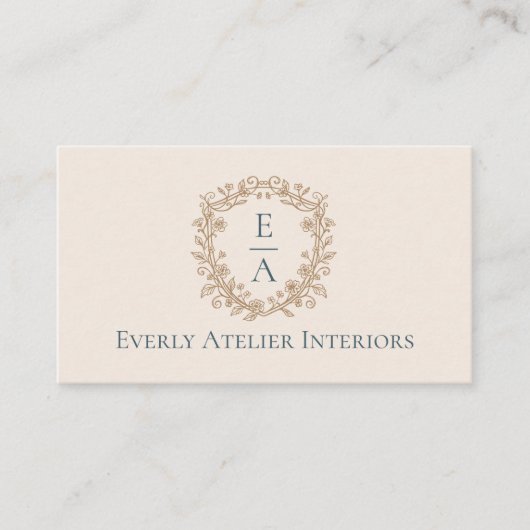 Elegant Luxury Boutique Floral Monogram Crest Logo Visitekaartje (Voorkant)