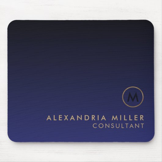 Elegant Luxury Brushed Gold Monogram Navy Blue Muismat (Voorkant)