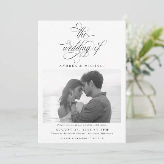 Elegant Luxury Calligraphy Script Weduwschap Kaart (Staand voorkant)