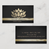 Elegant Luxury Chic Black Faux Gold Glitter Lotus Visitekaartje (Voorkant / Achterkant)