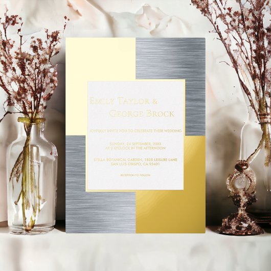 Elegant Luxury Chic Modern Wedding Silver en Gold Folie Uitnodiging