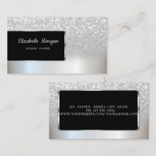 Elegant Luxury Chic Silver Glitter Bokeh Ombre Visitekaartje (Voorkant / Achterkant)