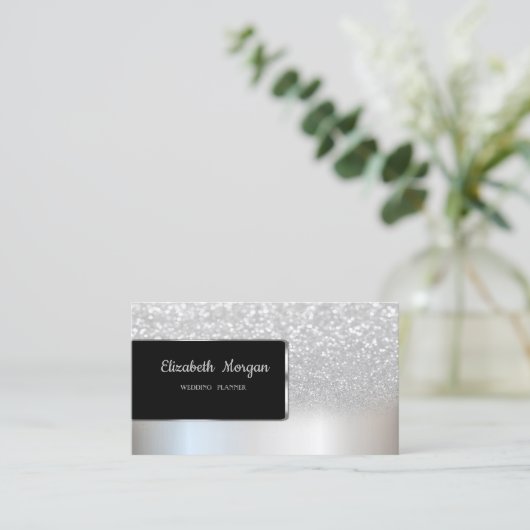 Elegant Luxury Chic Silver Glitter Bokeh Ombre Visitekaartje (Staand voorkant)