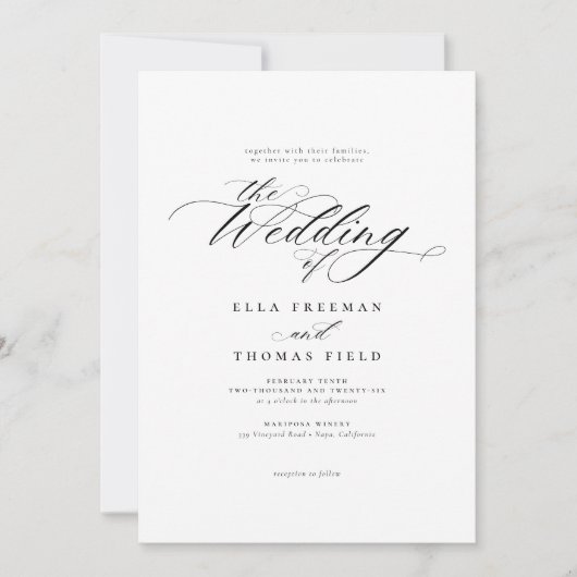 Elegant Luxury Classic Calligraphy Chic Wedding Kaart (Voorkant)