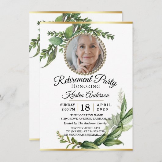 Elegant Luxury Eucalyptus Retirement Party Kaart (Voorkant / Achterkant)