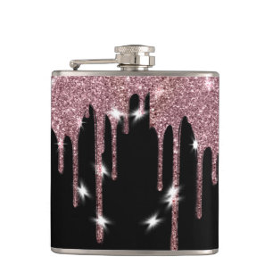 Elegant Luxury Faux Glitter Pink Rose Drip Heupfles