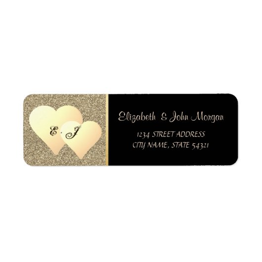 Elegant Luxury, Faux Gold Glitter Hearts, Monogram Etiket (Voorkant)