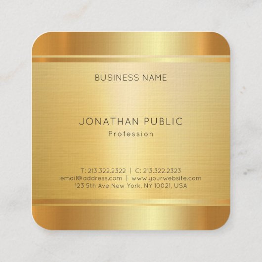 Elegant Luxury Faux Gold Premium Linen Vierkante Visitekaartje (Achterkant)