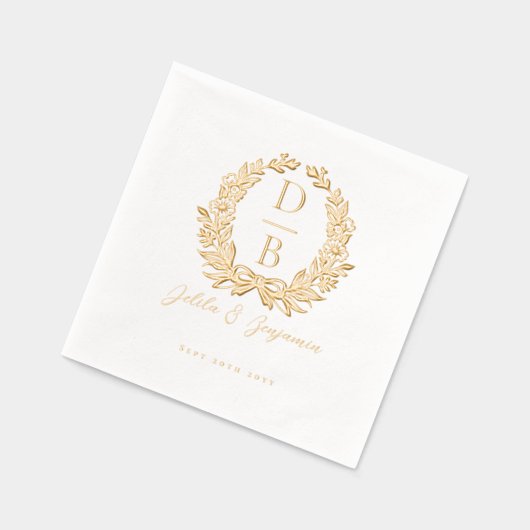 Elegant Luxury Floral Wreath Wedding Monogram Folie Servetten (Links)