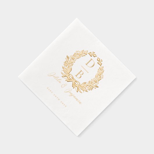 Elegant Luxury Floral Wreath Wedding Monogram Folie Servetten (Rechts)