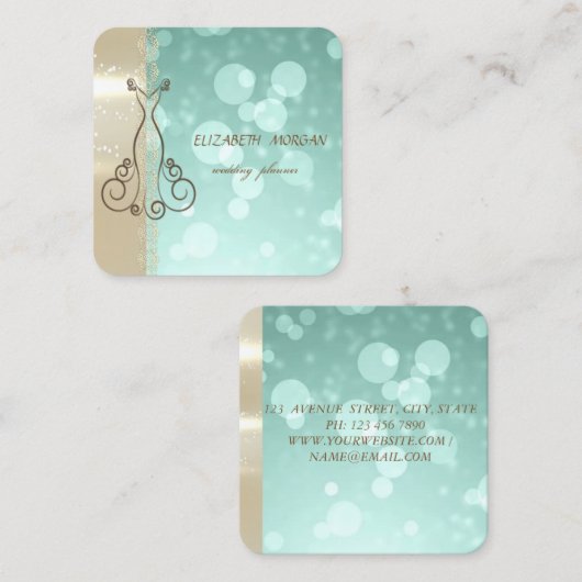 Elegant Luxury Glam, Faux Gold, Bokeh, Lace, Dress Vierkante Visitekaartje (Voorkant / Achterkant)