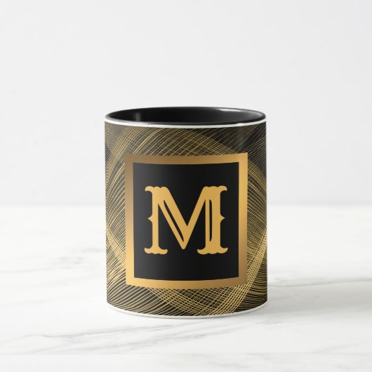 Elegant Luxury Gold Black Wave Monogramed Mok (Midden)