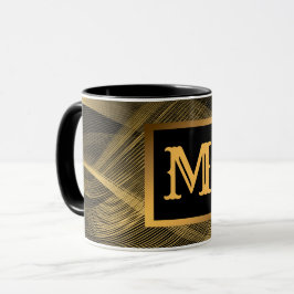 Elegant Luxury Gold Black Wave Monogramed Mok