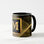 Elegant Luxury Gold Black Wave Monogramed Mok (Voorkant rechts)