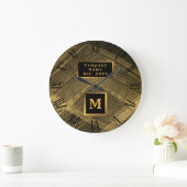 Elegant Luxury Gold Black Wave Monogramma Grote Klok (Huis)