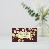 Elegant Luxury Gold en Bourgogne Leaves Visitekaartje (Staand voorkant)