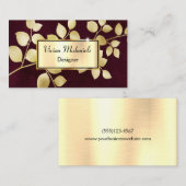 Elegant Luxury Gold en Bourgogne Leaves Visitekaartje (Voorkant / Achterkant)