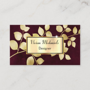 Elegant Luxury Gold en Bourgogne Leaves Visitekaartje