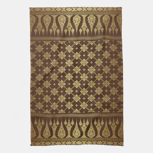 Elegant Luxury Gold en Brown Egyptian Damask Theedoek (Verticaal)