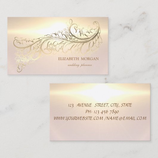 Elegant Luxury Gold Feather Visitekaartje (Voorkant / Achterkant)