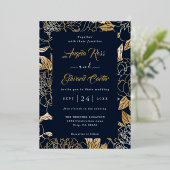 Elegant Luxury Gold Florals Wedding Folie Uitnodiging (Staand Voorkant)