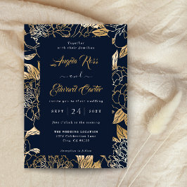 Elegant Luxury Gold Florals Wedding Folie Uitnodiging