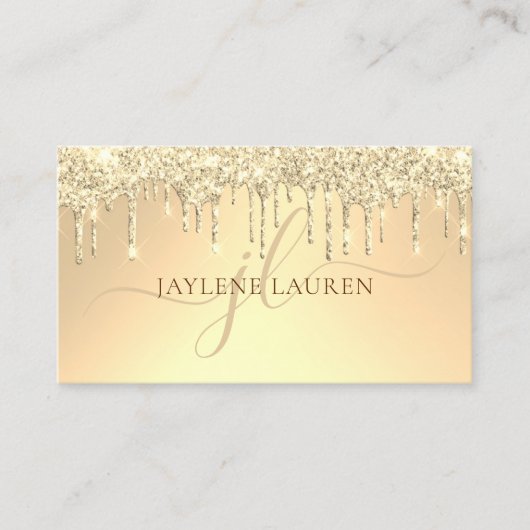 Elegant Luxury Gold Glitter Drift Monogram Visitekaartje (Voorkant)