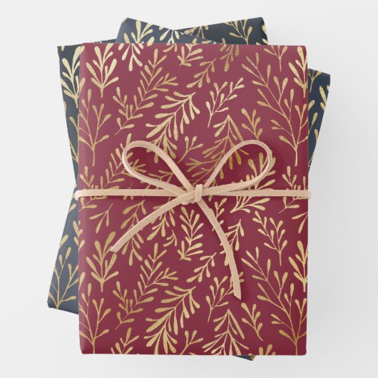 Elegant Luxury Gold Leaf Pattern Kerstmis Inpakpapier Vel (In situ)