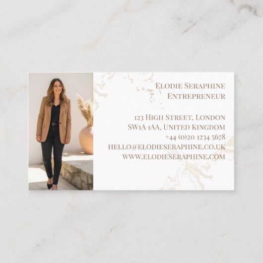 Elegant Luxury Gold Marble Script Monogram Photos Visitekaartje (Achterkant)