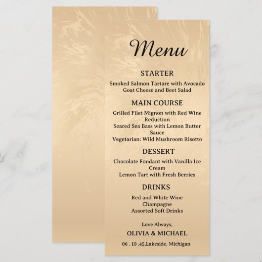 Elegant Luxury Gold Marbled Wedding Menu (Voorkant / Achterkant)