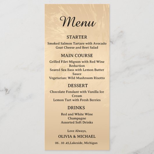 Elegant Luxury Gold Marbled Wedding Menu (Voorkant)