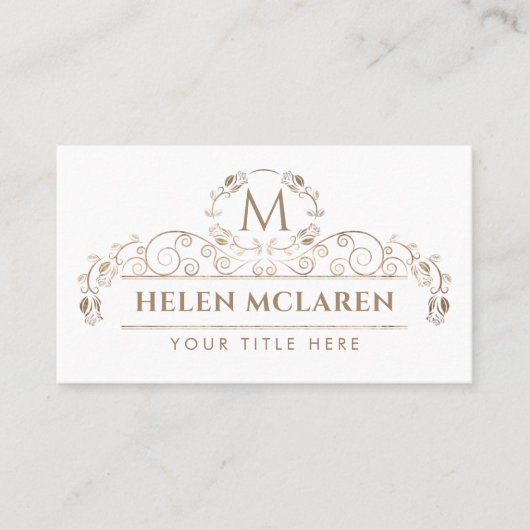 Elegant Luxury Gold Monogram met Rozen Business C Visitekaartje (Voorkant)