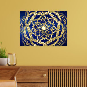 Elegant Luxury Gold & Navy Blue Mandala Reiki Yoga Folie Afdrukken