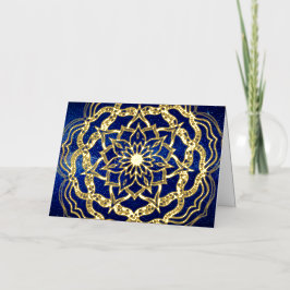 Elegant Luxury Gold & Navy Blue Mandala Reiki Yoga Folie Feestdagenkaart