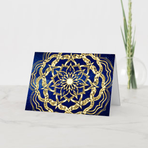Elegant Luxury Gold & Navy Blue Mandala Reiki Yoga Folie Feestdagenkaart