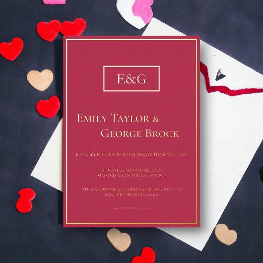 Elegant Luxury Gold Script Magenta Modern Wedding Folie Uitnodiging