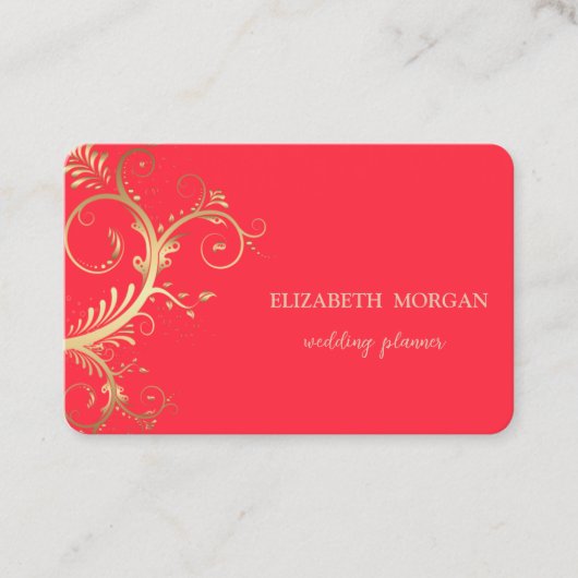 Elegant Luxury Gold Swirls Red Visitekaartje (Voorkant)