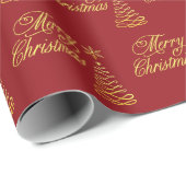 Elegant Luxury Golden Crimson Red Merry kerst Cadeaupapier (Rol Hoek)