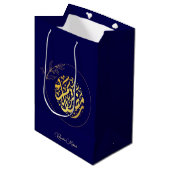 Elegant Luxury Golden Navy Ramadan Mubarak Medium Cadeauzakje (Voorkant Gekanteld)