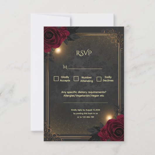 Elegant Luxury Goth Glam Wedding RSVP Kaartje (Voorkant)