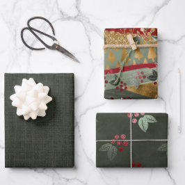 Elegant Luxury Green Red Gold kerstfeestdag Inpakpapier Vel