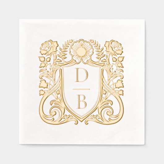Elegant Luxury Hand Drawn Crest Wedding Monogram Folie Servetten (Voorkant)