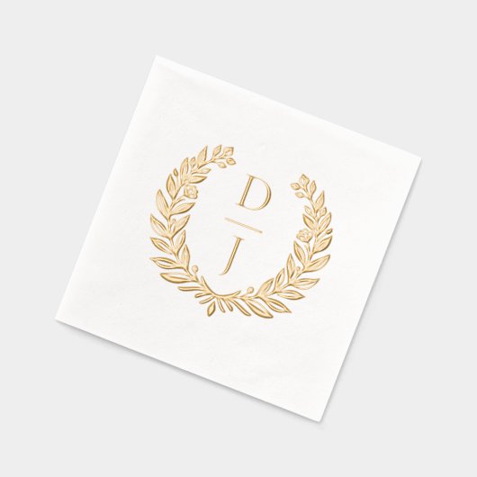 Elegant Luxury Hand Drawn Wreath Wedding Monogram Folie Servetten (Links)