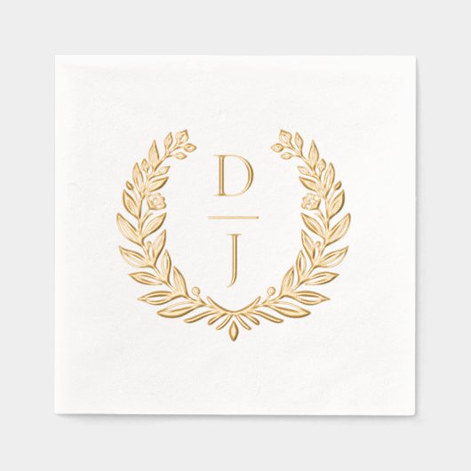 Elegant Luxury Hand Drawn Wreath Wedding Monogram Folie Servetten (Voorkant)