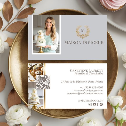 Elegant Luxury Home Baker Floral Crest Monogram  Visitekaartje