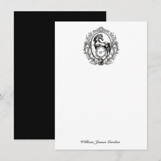 Elegant Luxury  Horse Equestrian Monogram Notitiekaartje (Voorkant / Achterkant)