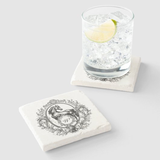 Elegant Luxury  Horse Equestrian Monogram Stenen Onderzetter (Zijkant)