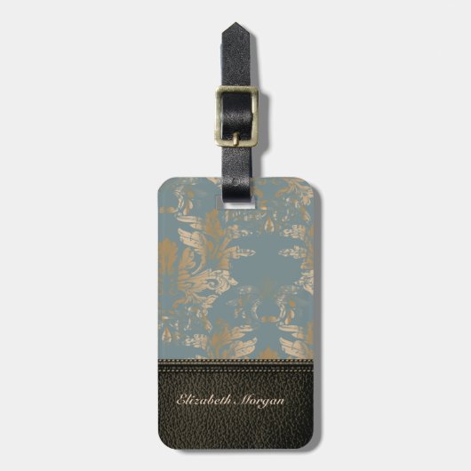 Elegant Luxury, Leathe look,  Damask Bagagelabel (Voorkant verticaal)