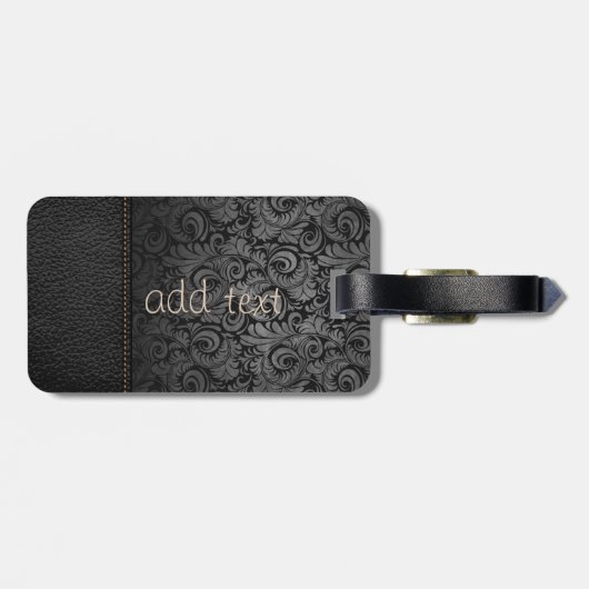 Elegant Luxury, Leathe look, Gold Peacock, Damask Bagagelabel (Achterkant horizontaal)