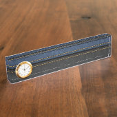 Elegant Luxury Leather Blue Black Naambordje (Zijkant)